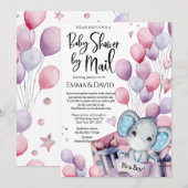 Jongen Elephant Pink Balloons Baby shower door Mai Kaart (Voorkant / Achterkant)
