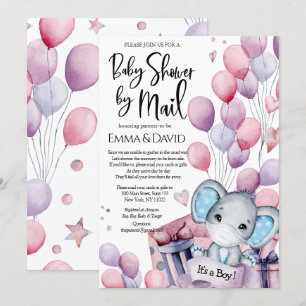 Jongen Elephant Pink Balloons Baby shower door Mai Kaart