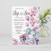 Jongen Elephant Pink Balloons Baby Sip en See Kaart (Staand voorkant)