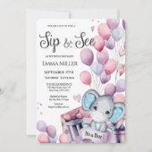 Jongen Elephant Pink Balloons Baby Sip en See Kaart (Voorkant)
