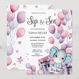 Jongen Elephant Pink Balloons Baby Sip en See Kaart