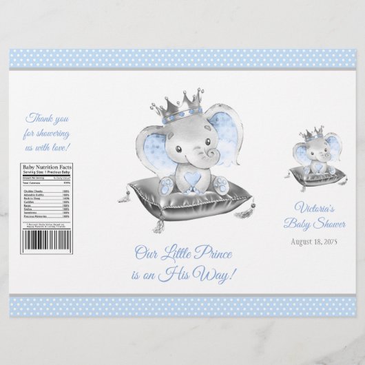 Jongen Elephant Prince Baby shower Chip Bag Wrappe Flyer (Voorkant)
