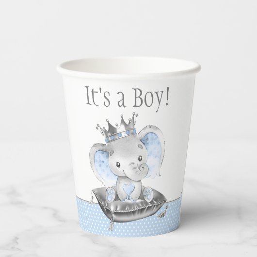 Jongen Elephant Prince Baby shower Paper Cups Papieren Bekers (Achterkant)