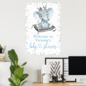 Jongen Elephant Prince Baby shower Welkomstteken Poster (Thuiskantoor)