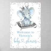 Jongen Elephant Prince Baby shower Welkomstteken Poster (Voorkant)