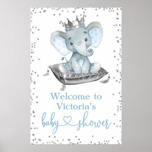 Jongen Elephant Prince Baby shower Welkomstteken Poster (Voorkant)
