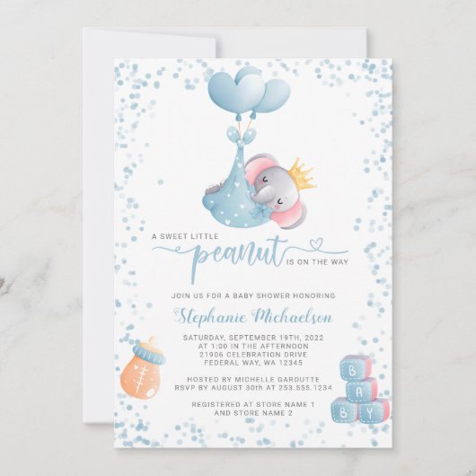 Jongen Elephant Sweet Little Peanut Baby shower Kaart (Voorkant)