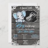 Jongen Elephant Ultrasound Photo Invitation Blue Kaart (Voorkant)