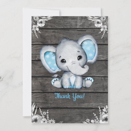 Jongen Elephant Ultrasound Photo Invitation Blue Kaart (Achterkant)