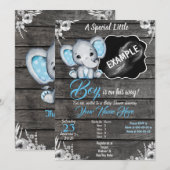 Jongen Elephant Ultrasound Photo Invitation Blue Kaart (Voorkant / Achterkant)