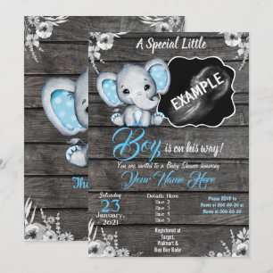 Jongen Elephant Ultrasound Photo Invitation Blue Kaart