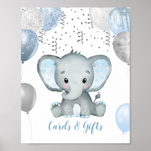Jongen Elephant Waterverf Baby shower Gifts Poster (Voorkant)