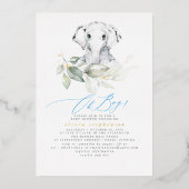 Jongen Elephant Waterverf Greenergy Baby shower Folie Uitnodiging (Voorkant)