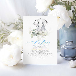 Jongen Elephant Waterverf Greenergy Baby shower Folie Uitnodiging