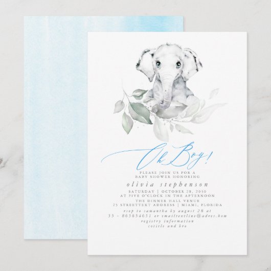 Jongen Elephant Waterverf Greenergy Baby shower Kaart (Voorkant / Achterkant)