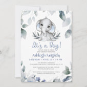Jongen Elephant Waterverf Greenery Baby shower Kaart (Voorkant)