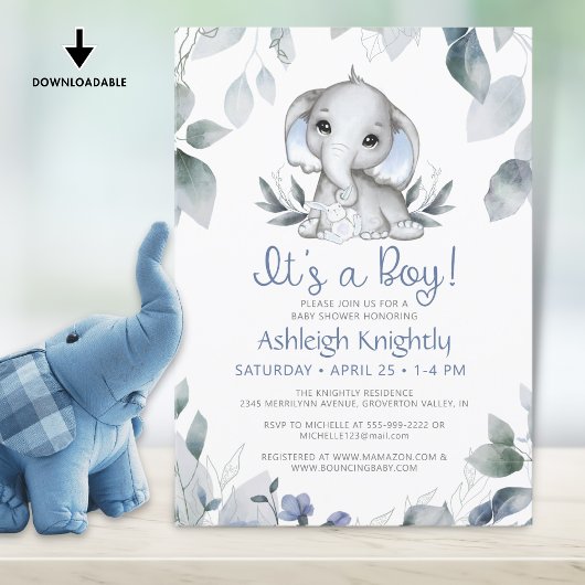 Jongen Elephant Waterverf Greenery Baby shower Kaart