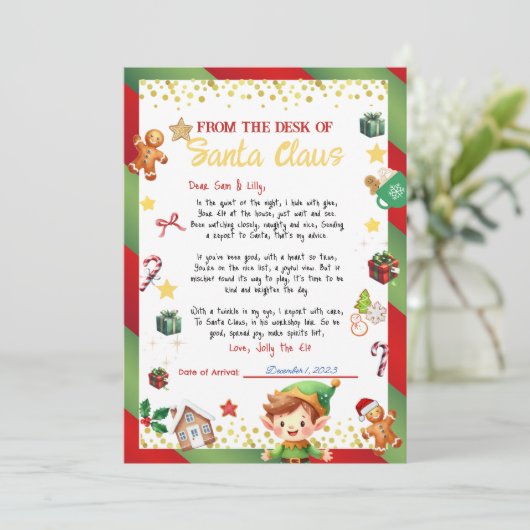 Jongen Elf brief Kerstmis/vakantie Kaart (Staand voorkant)