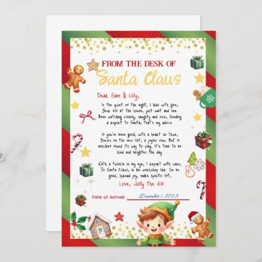 Jongen Elf brief Kerstmis/vakantie Kaart (Voorkant / Achterkant)