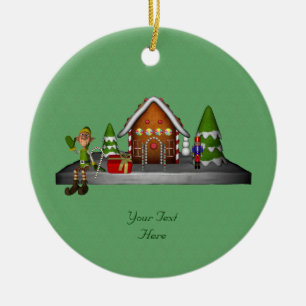 Jongen Elf Gingerbrood House Holiday Ornament