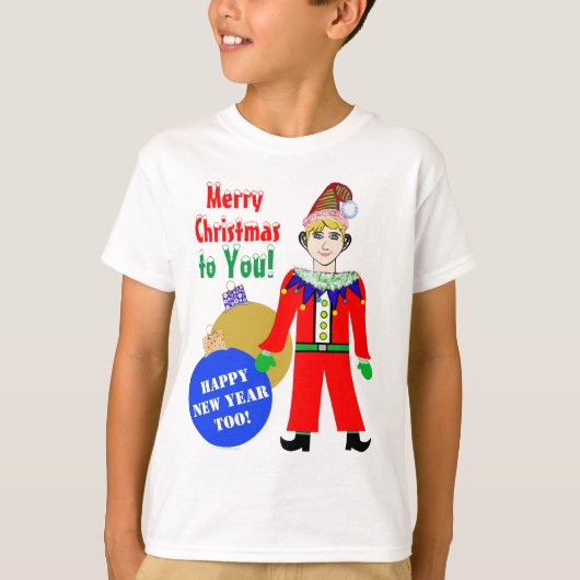 Jongen Elf kerstversieringen T-shirt (Voorkant)