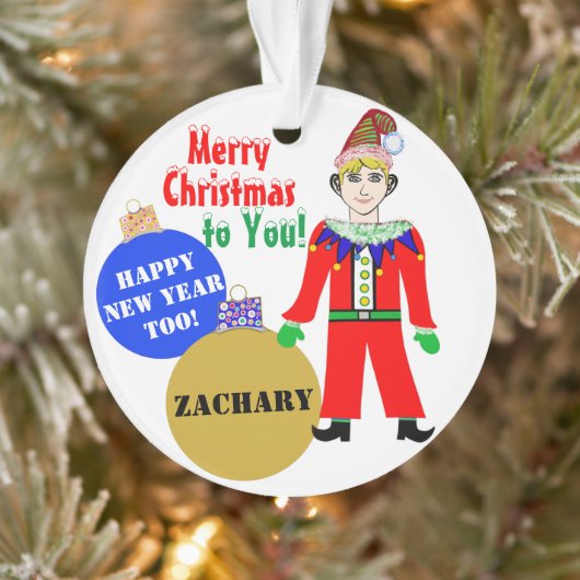 Jongen Elf met kerstnaam Blauwe GoudOrnamenten Ornament (Boom)