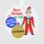 Jongen Elf met kerstnaam Blauwe GoudOrnamenten Ornament (voorkant)