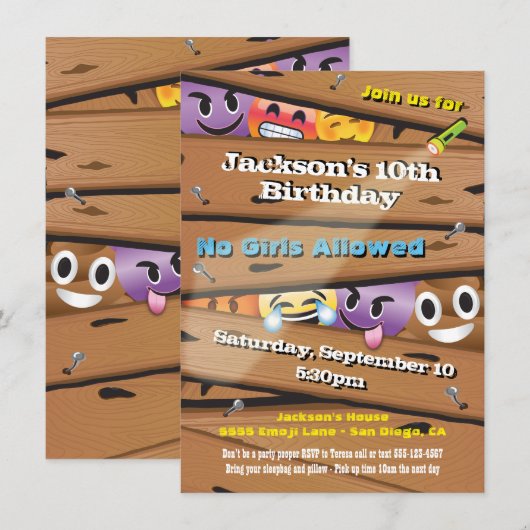 Jongen Emoji Birthday Party Invitations Kaart (Voorkant / Achterkant)