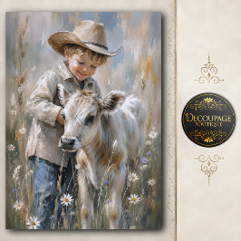 Jongen en babykalf decoupage tissuepapier