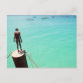 Jongen en blauw water briefkaart (Voorkant)