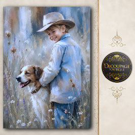 Jongen en boerderijhond Decoupage Tissuepapier