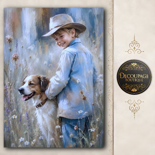 Jongen en boerderijhond Decoupage Tissuepapier