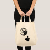 Jongen en de maan - Zwart Tote Bag (Voorkant (product))