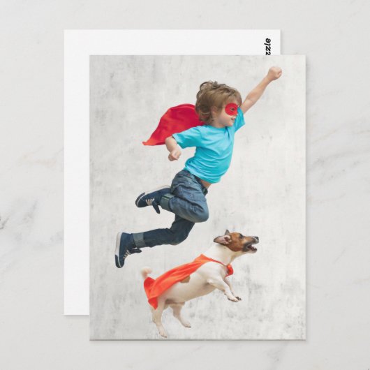 Jongen en Dog Superhelden Briefkaart (Voorkant / Achterkant)