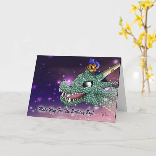 Jongen en Dragon Birthday Kaart (Gele Bloem)