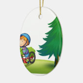 Jongen en fietsen keramisch ornament (Links)
