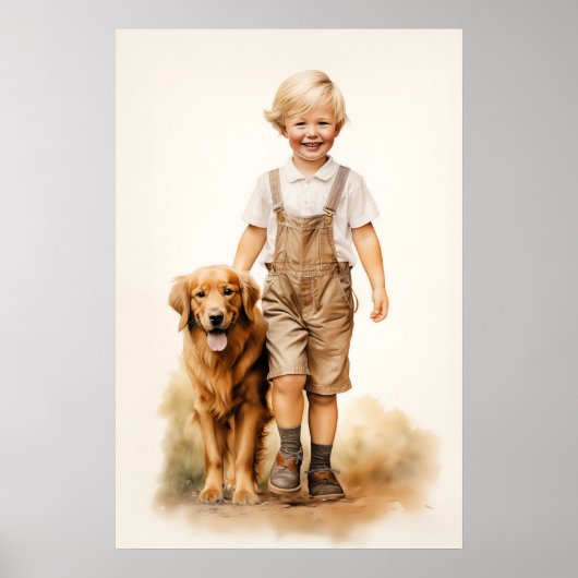 Jongen en golden retriever poster (Voorkant)