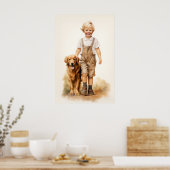 Jongen en golden retriever poster (Keuken)