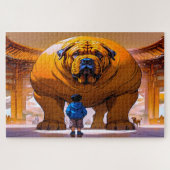 Jongen en grote hond legpuzzel (Horizontaal)