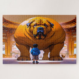 Jongen en grote hond legpuzzel