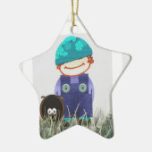 Jongen en hond keramisch ornament (Links)