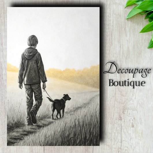 Jongen en Hond Platteland Decoupage Tissuepapier