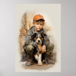 Jongen en hond poster