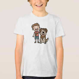 Jongen en hond spelen in de modder Tri-Blend shirt