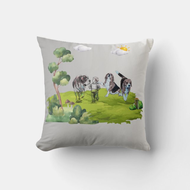 Jongen en honden kussen (Voorkant)