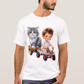 Jongen en kat bovenop het T-shirt van de auto (Voorkant)