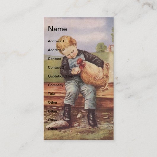 jongen en kippen visitekaartje (Voorkant)