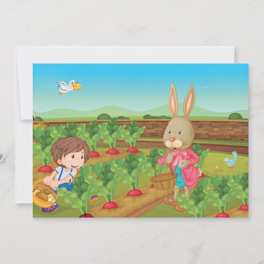 Jongen en konijn plukken groenten uitnodigingen (Voorkant)
