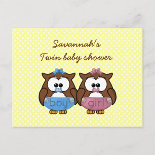 jongen en meisje baby uil uitnodiging briefkaart