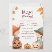 Jongen en Meisje Halloween Verjaardagsfeest Kaart (Voorkant)